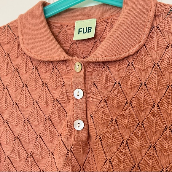 FUB Organic Cotton Fine Knit Pointelle Polo Shirt Sandstone 6Y - Picture 7 of 9